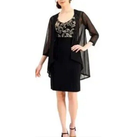 Connected Dress 20W Black Gold W Sheer Jacket Stretch Party Wedding Cruise NEW - Picture 8 of 14
